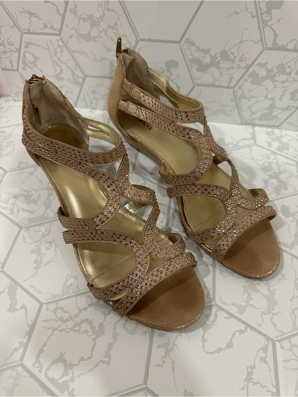 Alfani Gold Rhinestone Strappy Wedge Sandals